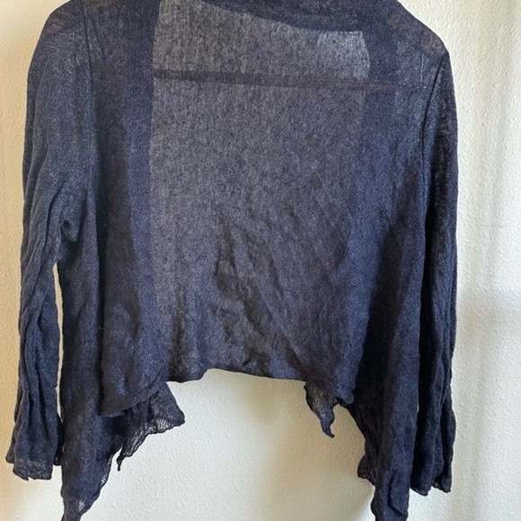 EILEEN FISHER Blue Linen Cropped Cardigan L - Picture 2 of 8